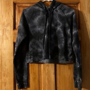 Z Supply Cropped Gray Tie Dye Cozy Fleece Hoodie Raw Hem